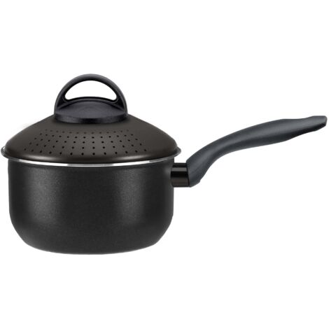 Pentola Pastì in Alluminio Ø 16 cm Antiaderente Induzione Coperchio Colapasta Silex Diamantide Nera