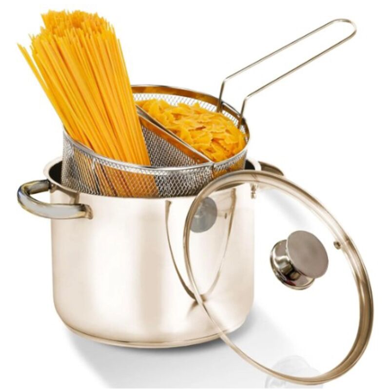 Pentola cuoci pasta con doppio cestello scolapasta diametro 22 cm litri 4,3 in acciaio 18.10 per tutti i piani di cottura compresa induzione