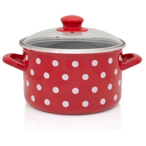 Pentola smaltata con coperchio in vetro 22 cm 5,0 l rosso Puntini su METALAC rosso