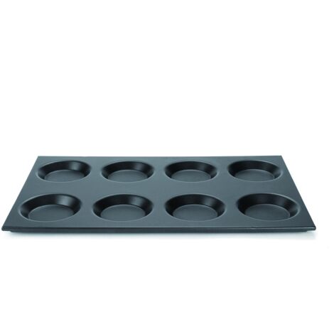 Pentole Agnelli COSA183/SS08 Teglia Gastronorm 1/1 con 8 Stampi da 11 cm, Antiaderente, Alluminio, Argento, 53x32.5 cm
