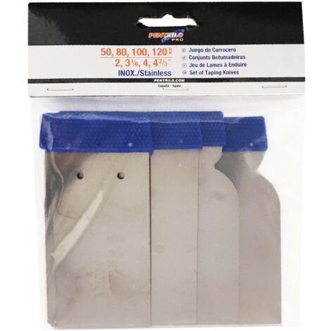 PENTRILO 13085 - Set di spatole da carrozzeria, in acciaio inox, 4 pezzi, blu