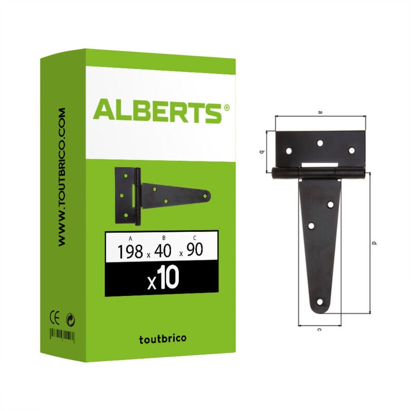 Alberts - 10 pentures anglaises larges acier brut 198x40x90mm noir