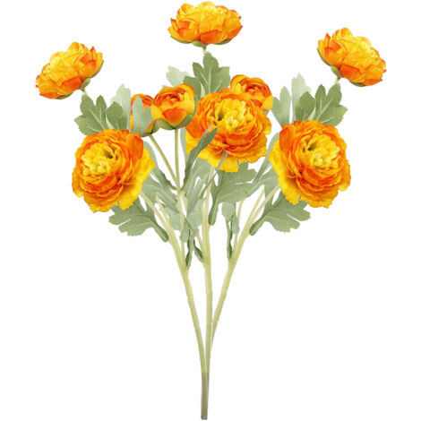 Peonía artificial de 3 cabezas, Loto del Milenio, flor naranja flocada, decoración para sala de estar