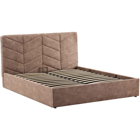 Peonis - lit coffre - 160x200 cm - en velours - sommier inclus - taupe