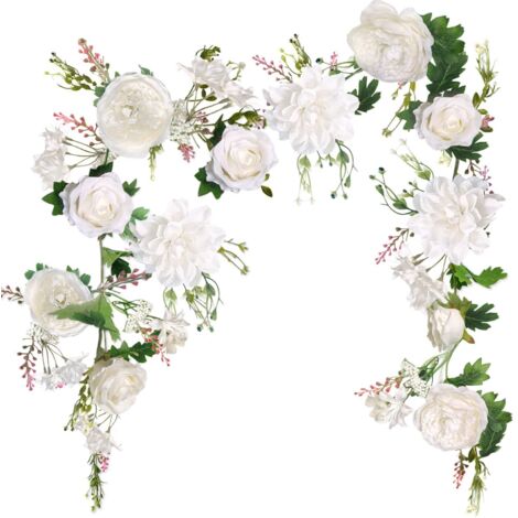 Peony Garland, 180 cm, Artificial Flower Garland, Wedding Flower, Artificial Peony Garland for Garden, Home, Wedding, Arch, Car Decor (White Peony Garland)