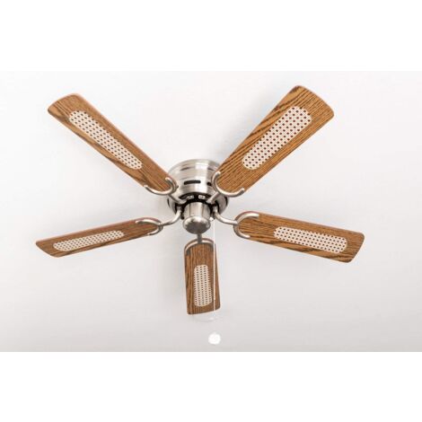 Pepeo Ventilatore a soffitto Kisa Deluxe nichel spazzolato senza luce - ala quercia/noce con interruttore a tirare incluso