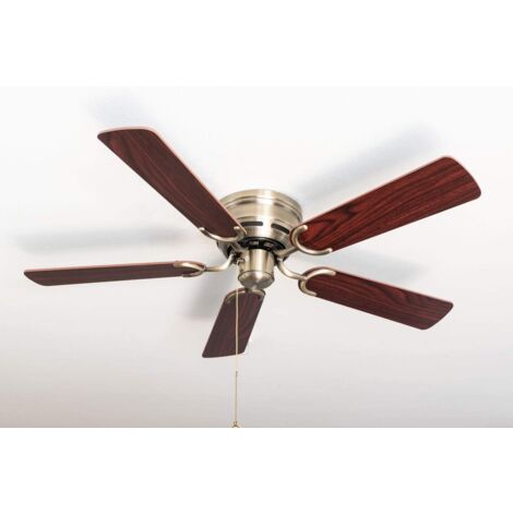 Pepeo ventilatore da soffitto Kisa Deluxe in ottone anticato senza luce - palissandro/noce scuro incluso interruttore a tirare