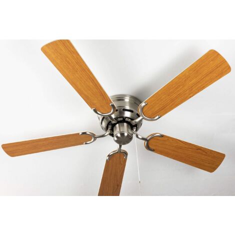 Pepeo ventilatore da soffitto Kisa Deluxe nichel spazzolato senza luce - ala bianca/acero incluso interruttore a tirare