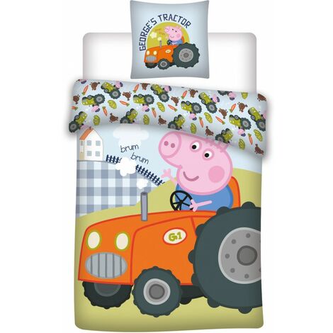Peppa Pig - Parure de lit coton bébé Georges Pig - Housse de Couette 100x140 cm Taie 40x60 cm - Vert