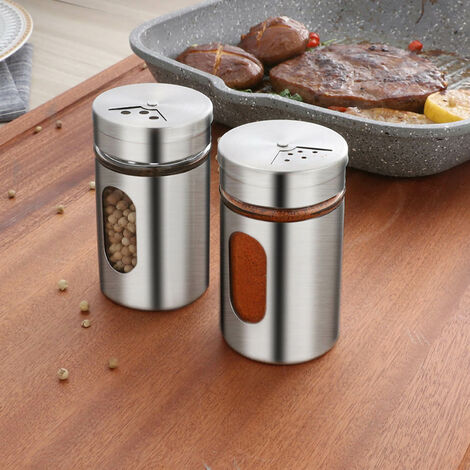 4pcs Adjustable Glass Spice Jars With 100ml Stainless Steel Shaker