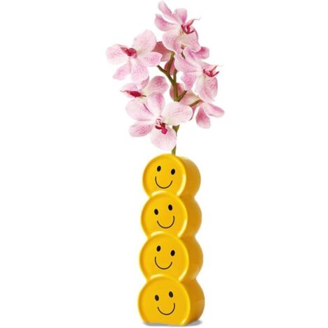 pequeño jarrón de cerámica amarillo hecho a mano con forma de carita sonriente, único, de estilo nórdico, para hierba de la pampa, decoración moderna para el hogar.