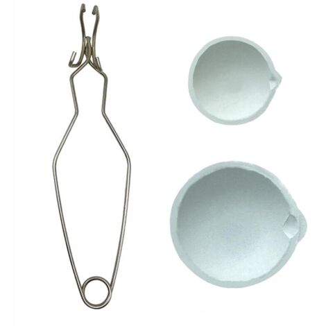Pequeño juego de tazas y platos de cerámica para crisol de fundición con mango de batidor y pinzas 2A oro plata