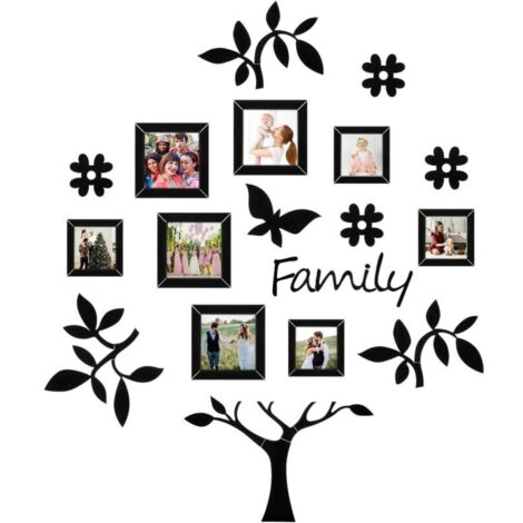 Pequeño marco de fotos decorativo 3D con forma de árbol en color negro - Adhesivo de pared para sala de estar - Decoración de pared creativa y fácil de aplicar para personalizar tu interior.