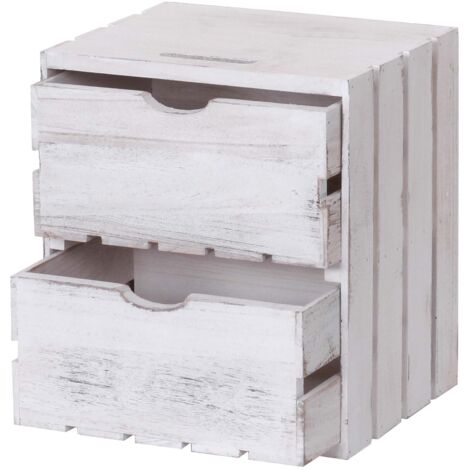 Pequeño mueble de almacenaje mesita de noche de madera estilo vintage 2 cajones 36x32x26cm blanco 040002484