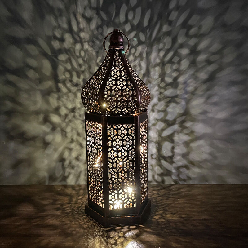 Pequeño farol marroquí de metal 27,2 cm negro | Portavelas marroquí para exterior en el jardín o interior sobre la mesa | Linternas de velas |