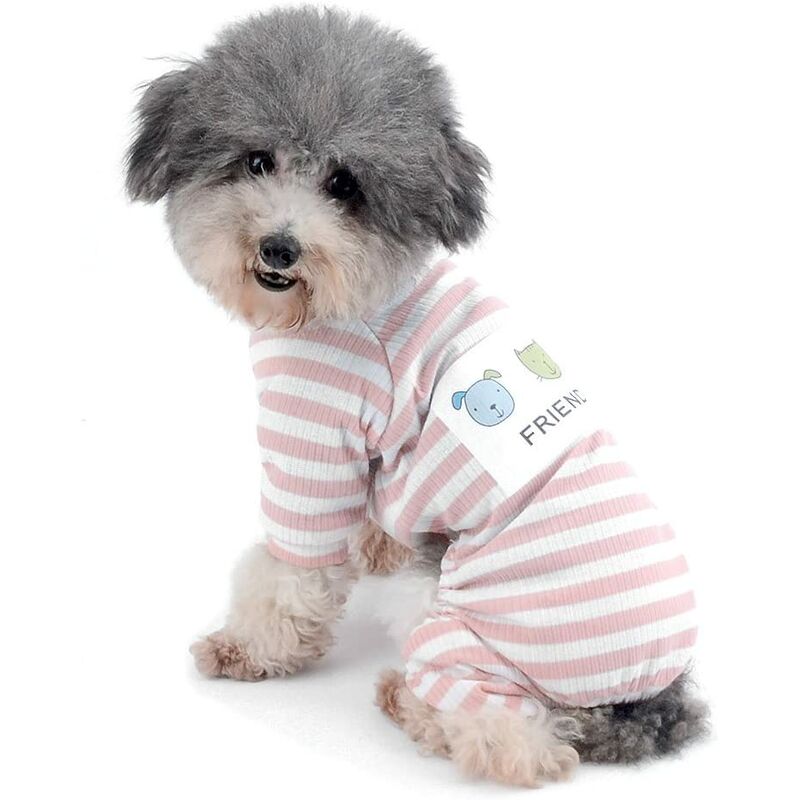 

Pequeños perros / gatos Trajes para mascotas Rayas neutras Ropa de algodón blanco Mono para cachorros （Rosa）