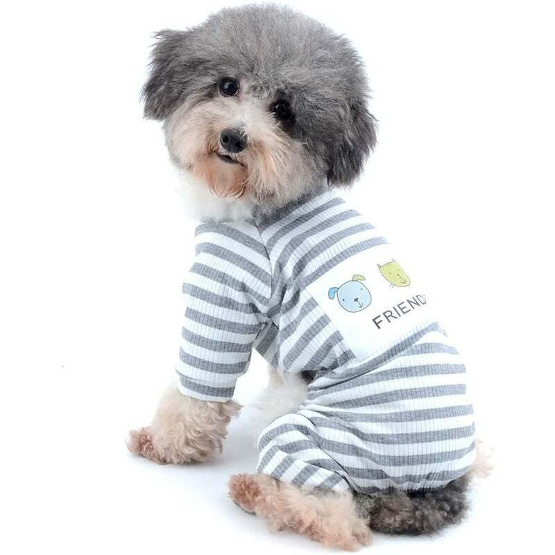 

Pequeños perros / gatos Trajes para mascotas Rayas neutras Ropa de algodón blanco Mono para cachorros （Gris）