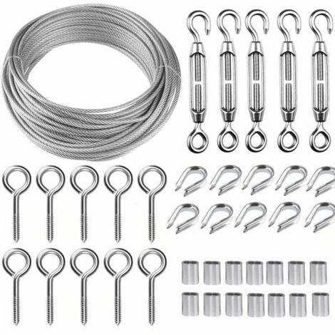 Per kit fune metallica in acciaio inossidabile da 50 m/2 mm con tenditore per filo resistente M5, kit rotolo di filo per recinzione, kit guardrail per cavo, tenditori per filo da giardino per piante r