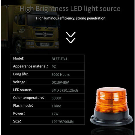 Per Lampeggianti e accessori per la motorizzazione Faro rotante a LED arancione, luce stroboscopica di emergenza 12V Segnalazioni di allarme Luci ambra per faro stroboscopico per veicoli camion
