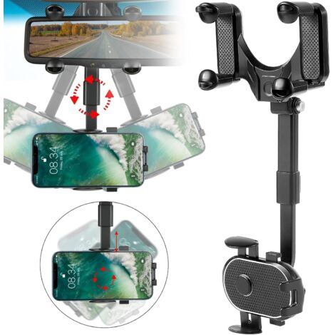 Per supporto per telefono per auto Supporto per telefono retrattile girevole flessibile per specchietto retrovisore flessibile a 360 ° per smartphone da 3-7 pollici