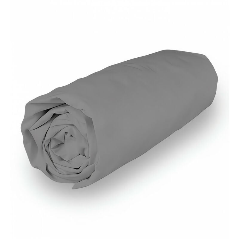 Soleil D Ocre - Drap housse en coton 140x190 cm percale gris, par Soleil d'ocre