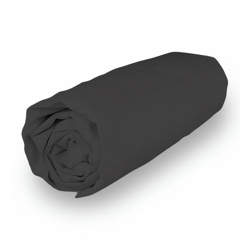 Soleil D Ocre - Drap housse en coton 200x200 cm percale anthracite, par Soleil d'ocre