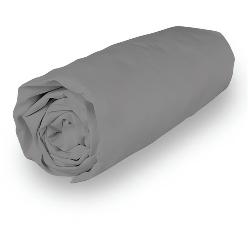 Soleil D Ocre - Drap housse en coton 180x200 cm percale gris, par Soleil d'ocre