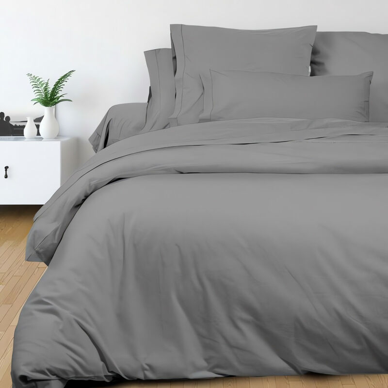 Soleil D Ocre - Housse de couette en coton 240x220 cm percale gris, par Soleil d'ocre