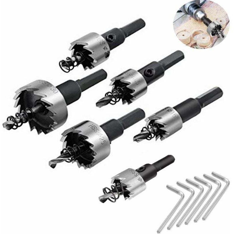 Perceuse, 6pcs 16-32mm HSS Carbure Fraise Foret Ensemble pour Perceuse Scie Couper Des Trous D'ouverture pour Le Travail Des Métaux