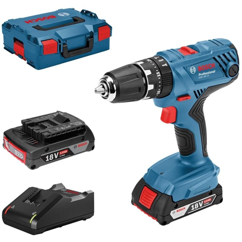 Perceuse-visseuse à percussion sans fil gsb 18V-21 Bosch avec 2 batteries 2,0 Ah + chargeur en l-boxx