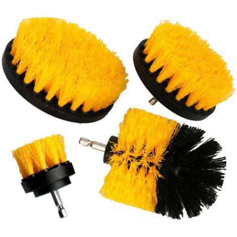Perceuse à brosse 4 pièces, kit de nettoyage d'outils de perceuse à brosse, jaune