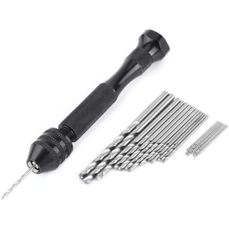 Perceuse à Main de Précision d'étau, mandrin de serrage 0.5-3.0mm avec 25 forets de précision pour fabrication d'art travail d'artisanat suspension de bijoux ou de souvenirs