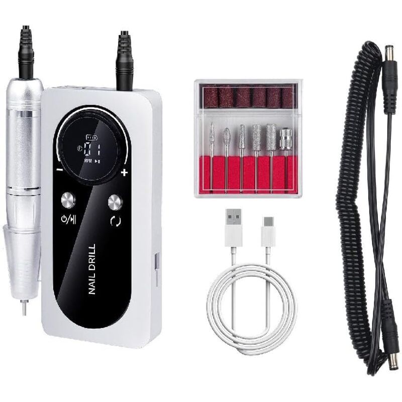 Sjqka - Perceuse à ongles rechargeable polyvalente et pratique avec lime à ongles électrique portable 45 000 pour ongles en gel acrylique à domicile