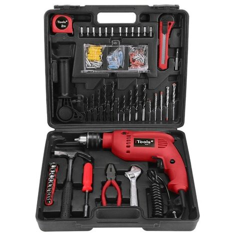 Perceuse à percussion 500W ITOOLS + 41 accessoires de perçage et dévissage + mallette