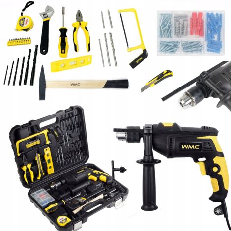 Perceuse à percussion 750 W, coffret de 96 forets