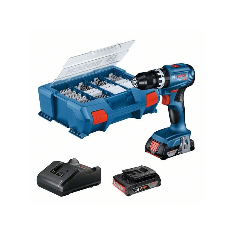Bosch - Perceuse-visseuse à percussion sans fil gsb 18V-45 2 batteries gba 18V 2.0Ah, chargeur et l-case