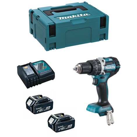 Perceuse à percussion Brushless 18V MAKITA + 2 batteries Li-Ion 5Ah + chargeur + coffret Makpac - DHP484RTJ