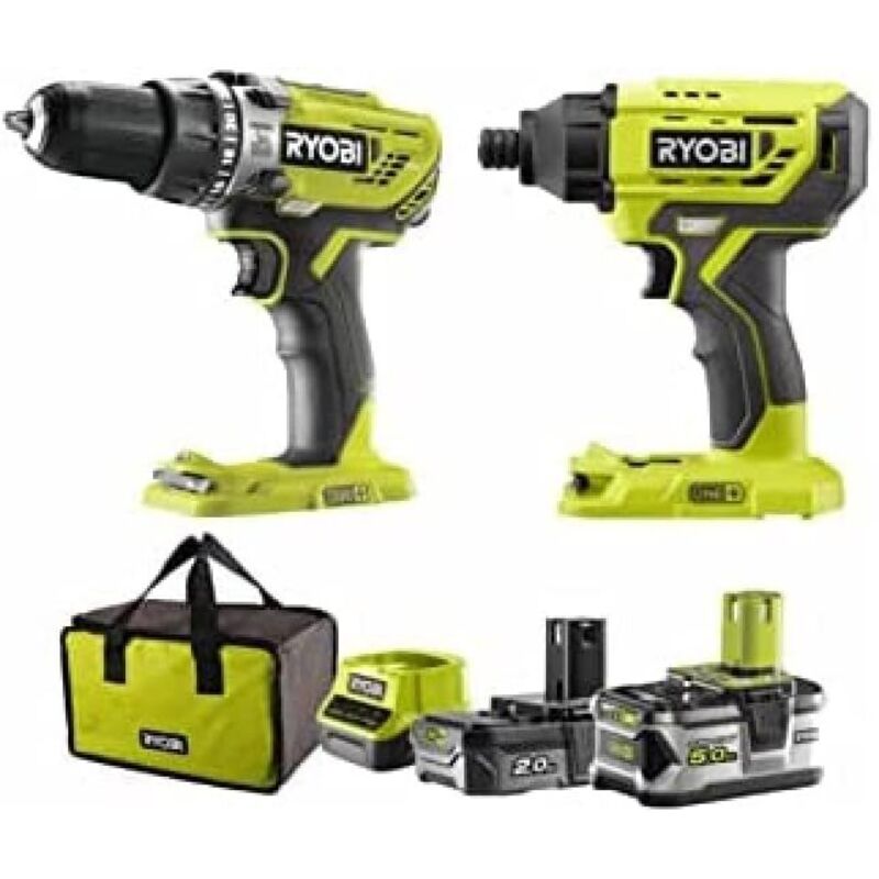 Perceuse à percussion et visseuse à chocs One+ 18V- 1 batterie 5.0 Ah - 1 batterie 2.0 Ah - 1 chargeur - R18PDID2-252S - Ryobi