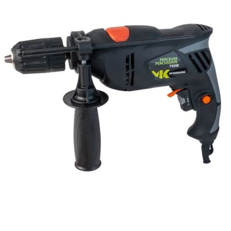 Perceuse à percussion filaire 750W – Vitesse variable 0-3000/min – Mandrin auto-serrant 13mm – Pour béton, bois et métal