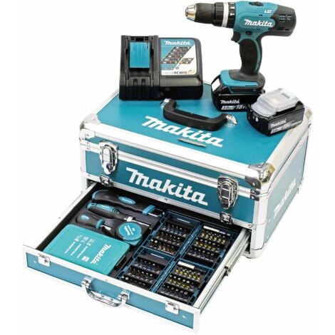 Perceuse à percussion MAKITA DHP453RFX2 - 18V LXT - 2x3,0 Ah - Avec 96 accessoires