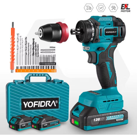 Perceuse à percussion sans fil 18V 10 mm brushless – tournevis électrique, outil de travail du bois, avec 2 batteries compatible Makita