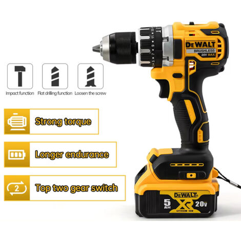 Perceuse à percussion sans fil 20V compacte brushless – outil multifonction avec LED, haute puissance, version sans batterie
