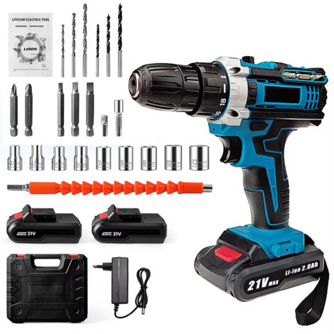 Perceuse à percussion sans fil 21V 1600 RPM – tournevis électrique 32 N·m, outils de bricolage, avec 2 batteries