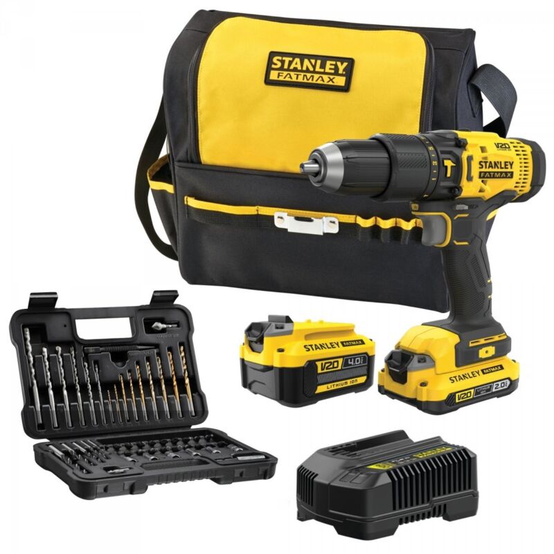 Fatmax SFMCD711DMA-QW - Perceuse-Visseuse de Impact V20, 18V, 2 vitesses, incl. set de accessoires de 50 pcs, 1 batterie de 2.0 Ah, 1 batterie de 4.0