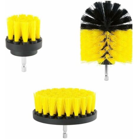 Perceuse Brosse Brosse perceuse Rotatif électronique Brosse de Nettoyage pour Salle de Bain, Voiture, Sol, Cuisine, 3 Pièces, Jaune