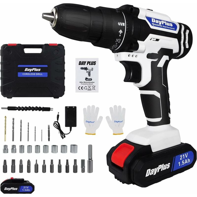 Perceuse électrique 21 v sans fil au lithium-ion - Perceuse murale électrique- 2 batteries