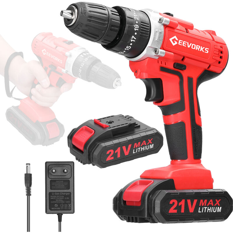 Perceuse électrique 21V, tournevis, réglage 25 vitesses de couples réglables, batterie 2 pièces