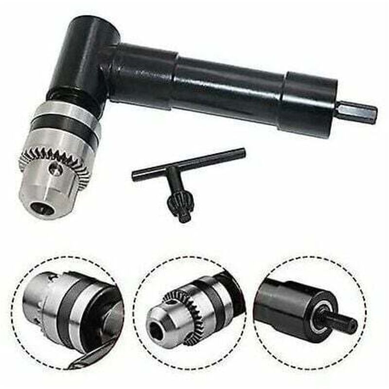 Alovez - Perceuse électrique à angle droit à 90 degrés, mandrin à trois mors, cintreuse à angle droit avec clé