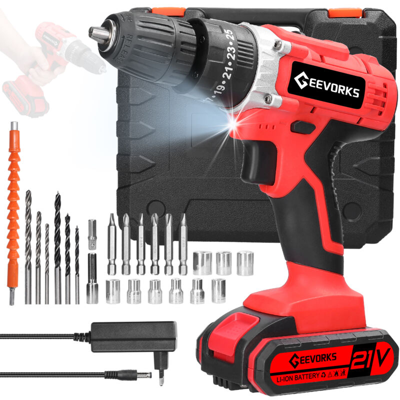 Perceuse électrique multifonction 3 en 1 pour la maison, tournevis au lithium portatif, perceuse à percussion 21 V, moteur à balais, contrôle à 2