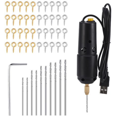 Perceuse électrique portable USB 0.8‑1.2mm avec 10 mèches pour bijoux et modélisme